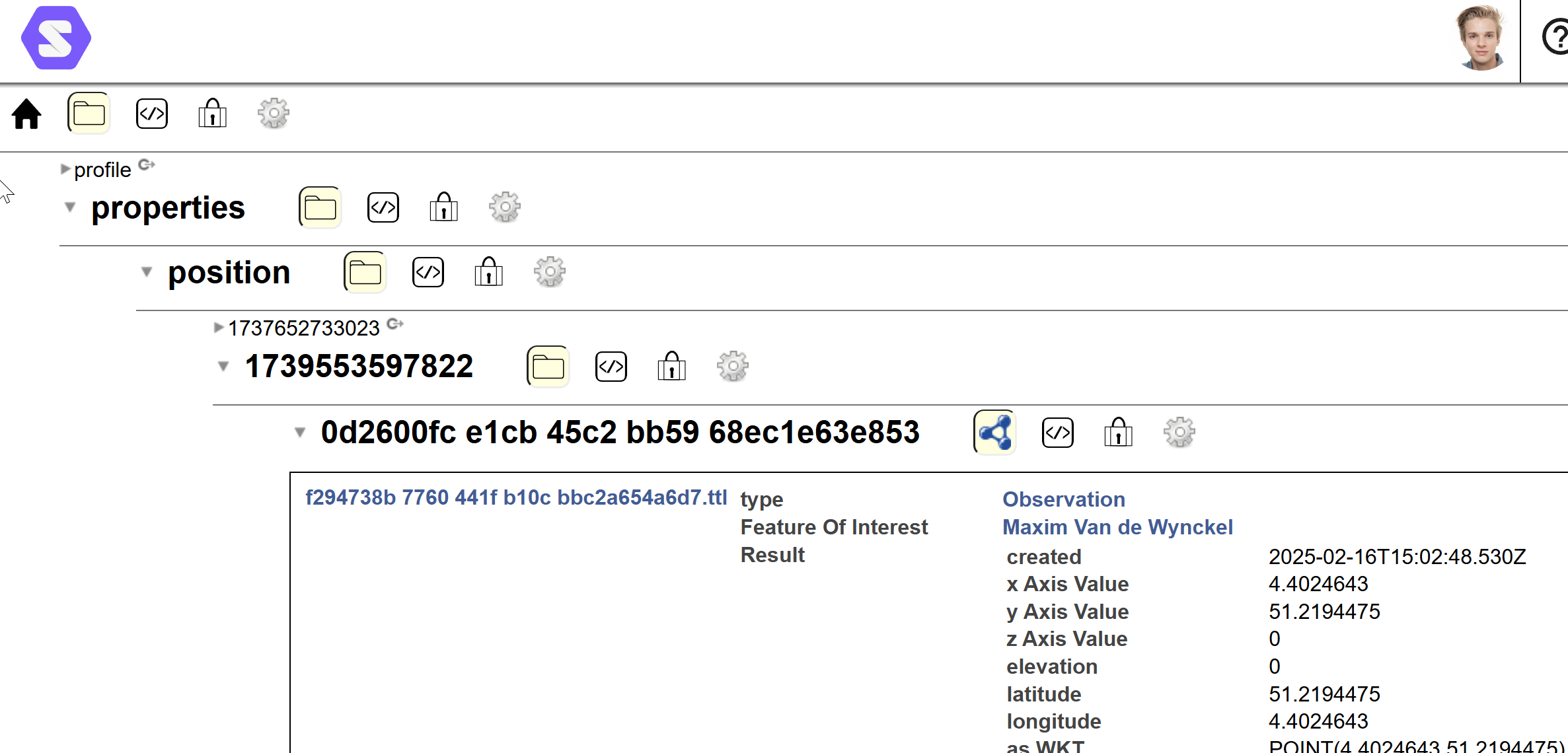 Example of position data stored in Solid